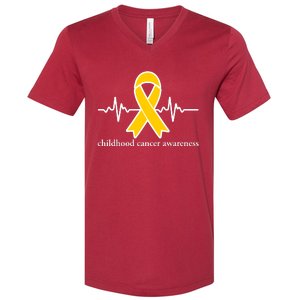 Wear Yellow Gold For Childhood Cancer Awareness Heart Beat V-Neck T-Shirt