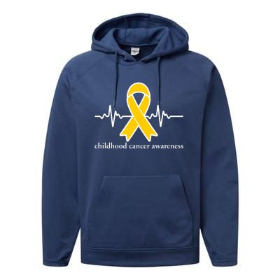 Wear Yellow Gold For Childhood Cancer Awareness Heart Beat Performance Fleece Hoodie