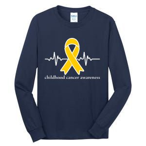 Wear Yellow Gold For Childhood Cancer Awareness Heart Beat Tall Long Sleeve T-Shirt