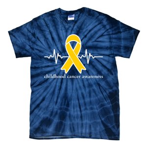 Wear Yellow Gold For Childhood Cancer Awareness Heart Beat Tie-Dye T-Shirt