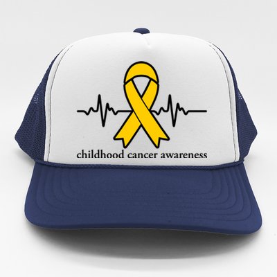 Wear Yellow Gold For Childhood Cancer Awareness Heart Beat Trucker Hat