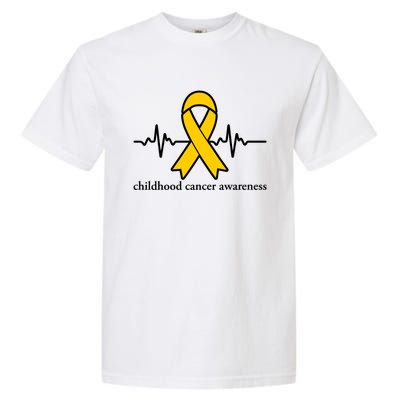 Wear Yellow Gold For Childhood Cancer Awareness Heart Beat Garment-Dyed Heavyweight T-Shirt