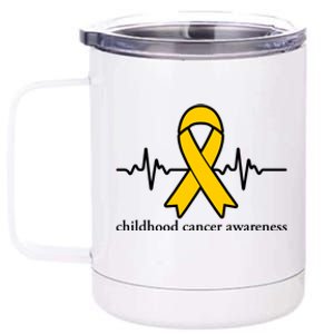 Wear Yellow Gold For Childhood Cancer Awareness Heart Beat 12 oz Stainless Steel Tumbler Cup