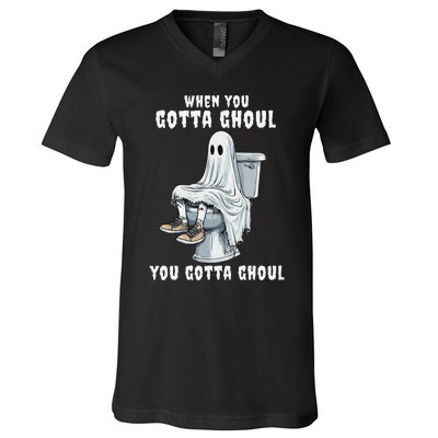 When You Gotta Ghoul Pooping Bathroom Funny Halloween V-Neck T-Shirt