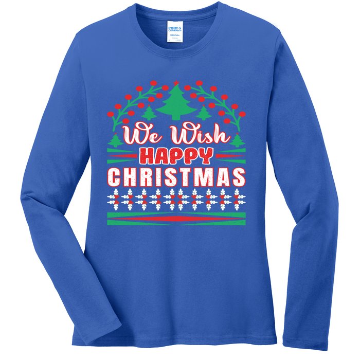 Wish You Happy Merry Jolly Christmas Matching Family Gnomes Cute Gift Ladies Long Sleeve Shirt