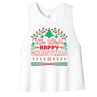 Wish You Happy Merry Jolly Christmas Matching Family Gnomes Cute Gift Women's Racerback Cropped Tank