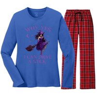 Why Yes I Can Drive A Stick Funny Halloween Witch Gift Women's Long Sleeve Flannel Pajama Set 