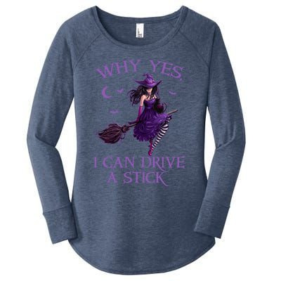 Why Yes I Can Drive A Stick Funny Halloween Witch Gift Women's Perfect Tri Tunic Long Sleeve Shirt