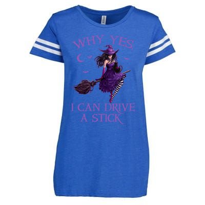 Why Yes I Can Drive A Stick Funny Halloween Witch Gift Enza Ladies Jersey Football T-Shirt