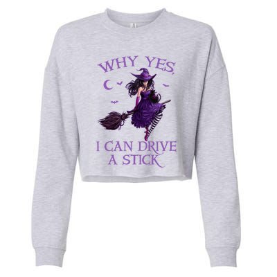 Why Yes I Can Drive A Stick Funny Halloween Witch Gift Cropped Pullover Crew