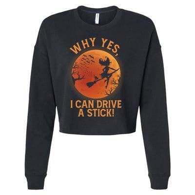 Why Yes I Can Drive A Stick Funny Halloween Witch Cropped Pullover Crew