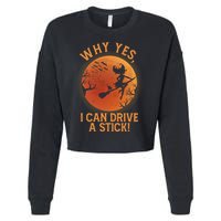 Why Yes I Can Drive A Stick Funny Halloween Witch Cropped Pullover Crew