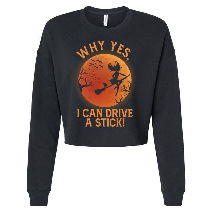 Why Yes I Can Drive A Stick Funny Halloween Witch Cropped Pullover Crew