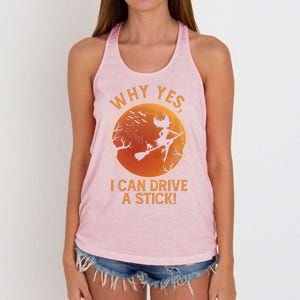 Why Yes I Can Drive A Stick Funny Halloween Witch Women's Knotted Racerback Tank