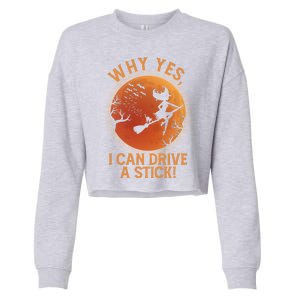 Why Yes I Can Drive A Stick Funny Halloween Witch Cropped Pullover Crew