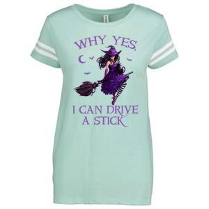 Why Yes I Can Drive A Stick Funny Halloween Witch Enza Ladies Jersey Football T-Shirt