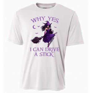 Why Yes I Can Drive A Stick Funny Halloween Witch Cooling Performance Crew T-Shirt