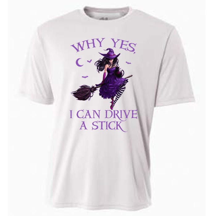 Why Yes I Can Drive A Stick Funny Halloween Witch Cooling Performance Crew T-Shirt