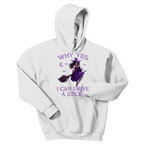 Why Yes I Can Drive A Stick Funny Halloween Witch Kids Hoodie