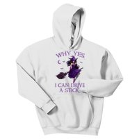 Why Yes I Can Drive A Stick Funny Halloween Witch Kids Hoodie