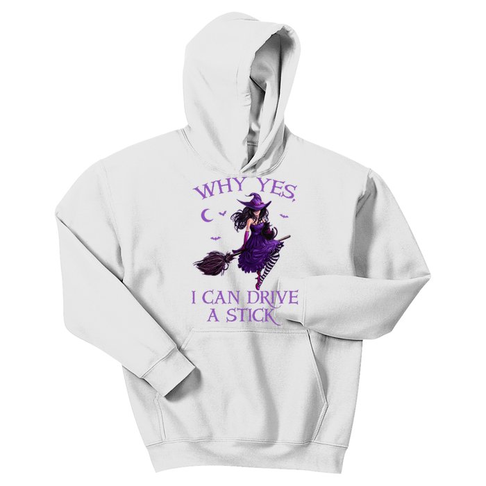 Why Yes I Can Drive A Stick Funny Halloween Witch Kids Hoodie