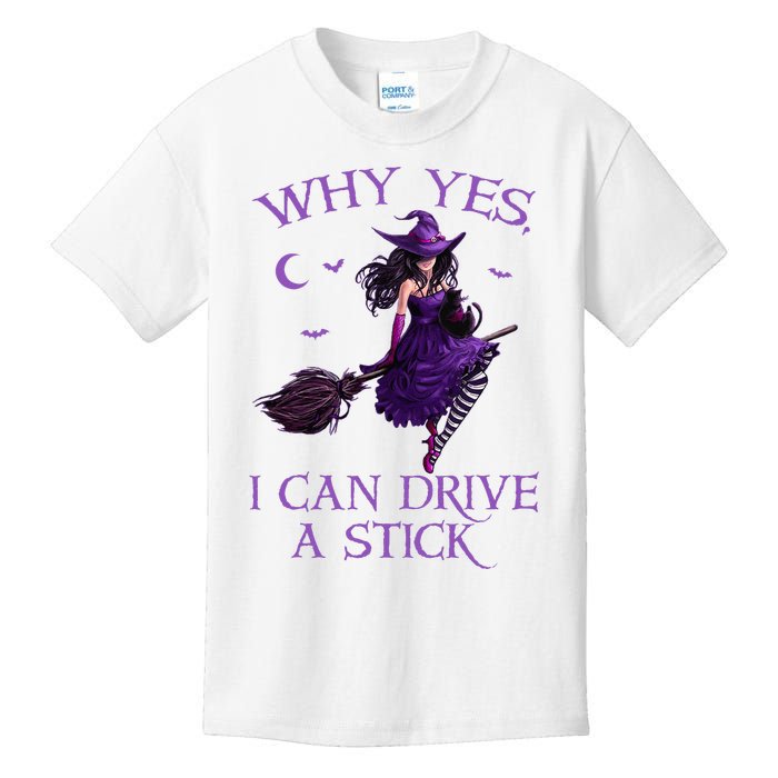 Why Yes I Can Drive A Stick Funny Halloween Witch Kids T-Shirt