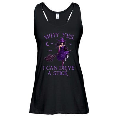 Why Yes I Can Drive A Stick Funny Halloween Witch Women Girl Ladies Essential Flowy Tank