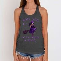 Why Yes I Can Drive A Stick Funny Halloween Witch Women Girl Women's Knotted Racerback Tank