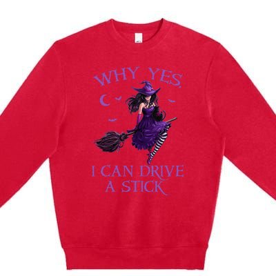 Why Yes I Can Drive A Stick Funny Halloween Witch Women Girl Premium Crewneck Sweatshirt