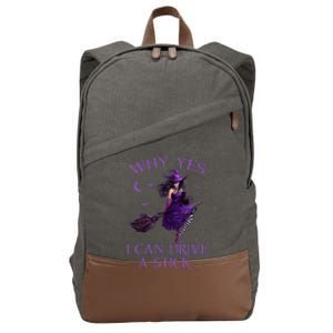 Why Yes I Can Drive A Stick Funny Halloween Witch Women Girl Cotton Canvas Backpack