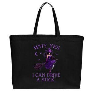 Why Yes I Can Drive A Stick Funny Halloween Witch Women Girl Cotton Canvas Jumbo Tote