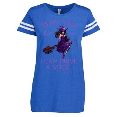 Why Yes I Can Drive A Stick Funny Halloween Witch Women Girl Enza Ladies Jersey Football T-Shirt