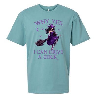 Why Yes I Can Drive A Stick Funny Halloween Witch Women Girl Sueded Cloud Jersey T-Shirt