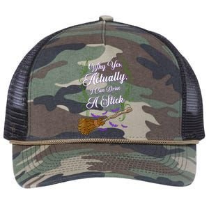 Why Yes I Can Drive A Stick Funny Halloween Witch Retro Rope Trucker Hat Cap