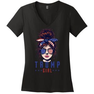 Women Yes IM A Trump Girl Get Over It Trump 2024 Election Women's V-Neck T-Shirt