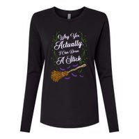 Why Yes I Can Drive A Stick Funny Halloween Witch Gift Womens Cotton Relaxed Long Sleeve T-Shirt