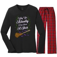 Why Yes I Can Drive A Stick Funny Halloween Witch Gift Women's Long Sleeve Flannel Pajama Set 