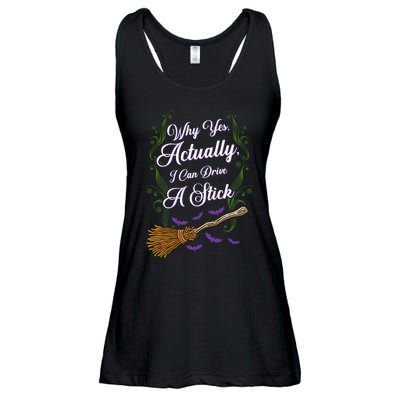 Why Yes I Can Drive A Stick Funny Halloween Witch Gift Ladies Essential Flowy Tank