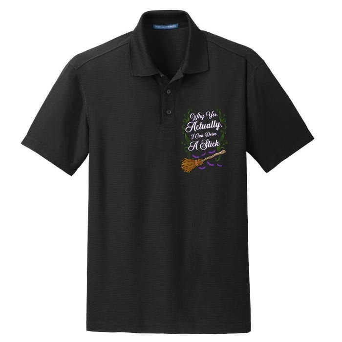 Why Yes I Can Drive A Stick Funny Halloween Witch Gift Dry Zone Grid Polo