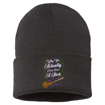 Why Yes I Can Drive A Stick Funny Halloween Witch Gift Sustainable Knit Beanie