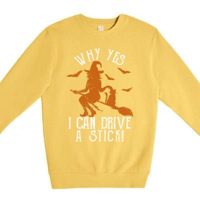 Why Yes I Can Drive A Stick Witch Funny Halloween Witches Cool Gift Premium Crewneck Sweatshirt