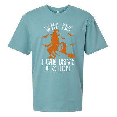 Why Yes I Can Drive A Stick Witch Funny Halloween Witches Cool Gift Sueded Cloud Jersey T-Shirt