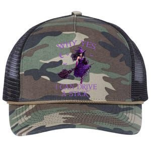 Why Yes I Can Drive A Stick Funny Halloween Witch Meaningful Gift Retro Rope Trucker Hat Cap