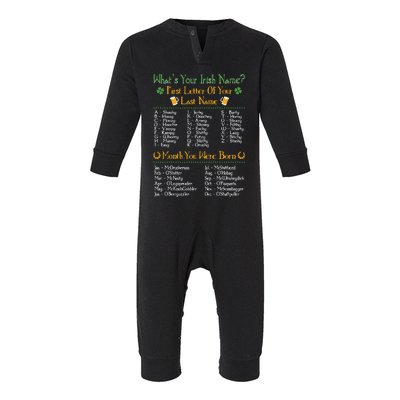 What's Your Irish Name Funny St Patrick's Day Drinking Day Infant Fleece One Piece