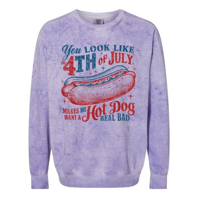 Women You Look Like 4th Of July Hot Dog Wiener Gift Colorblast Crewneck Sweatshirt