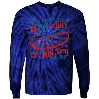 Women You Look Like 4th Of July Hot Dog Wiener Gift Tie-Dye Long Sleeve Shirt