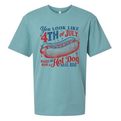 Women You Look Like 4th Of July Hot Dog Wiener Gift Sueded Cloud Jersey T-Shirt