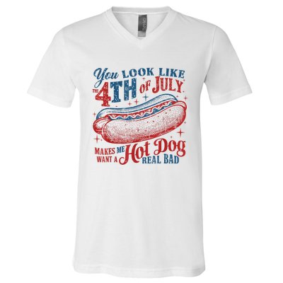 Women You Look Like 4th Of July Hot Dog Wiener Gift V-Neck T-Shirt