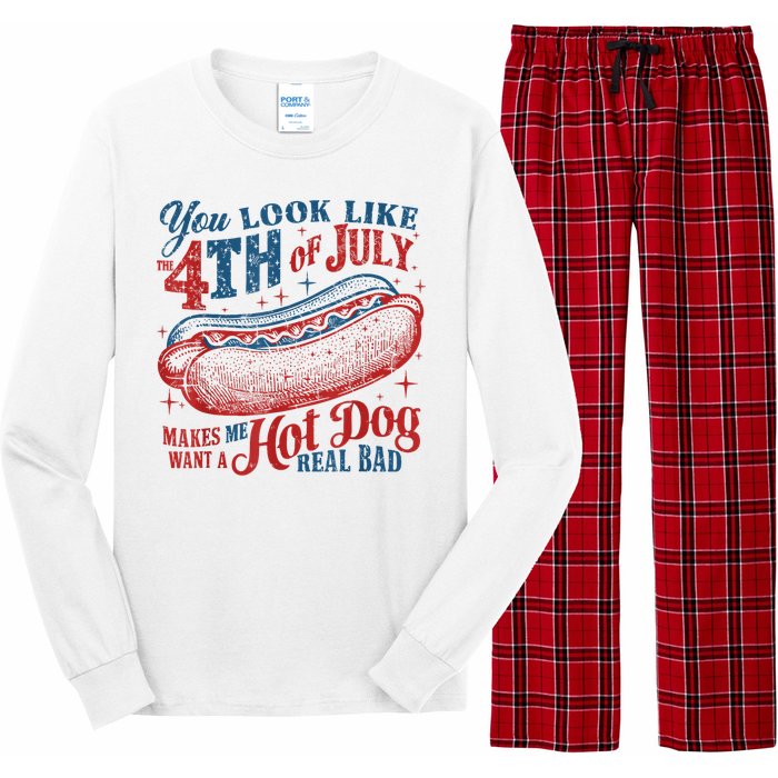 Women You Look Like 4th Of July Hot Dog Wiener Gift Long Sleeve Pajama Set