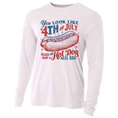 Women You Look Like 4th Of July Hot Dog Wiener Gift Cooling Performance Long Sleeve Crew